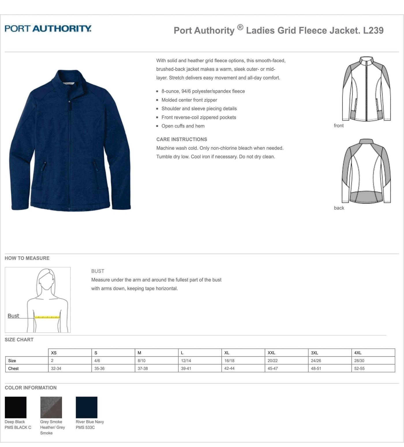 JH L239 Port Authority® Ladies Grid Fleece Jacket