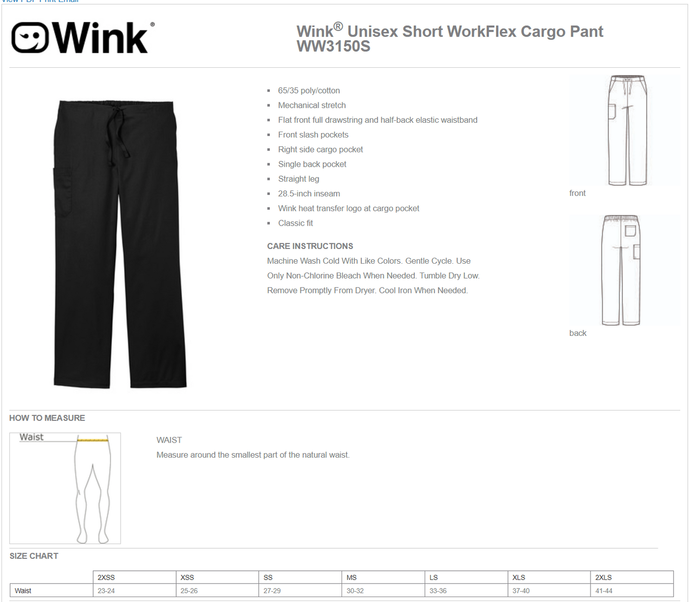 WW3150S Wink® Unisex Short WorkFlex Cargo Pant