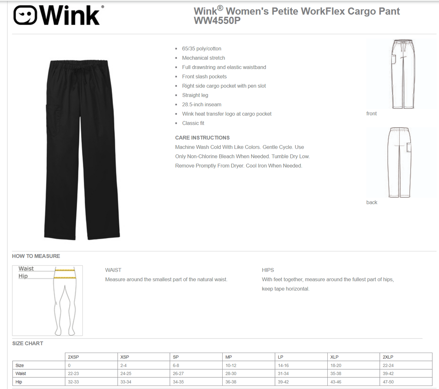 WW4550P Wink® Women’s Petite WorkFlex™ Cargo Pant