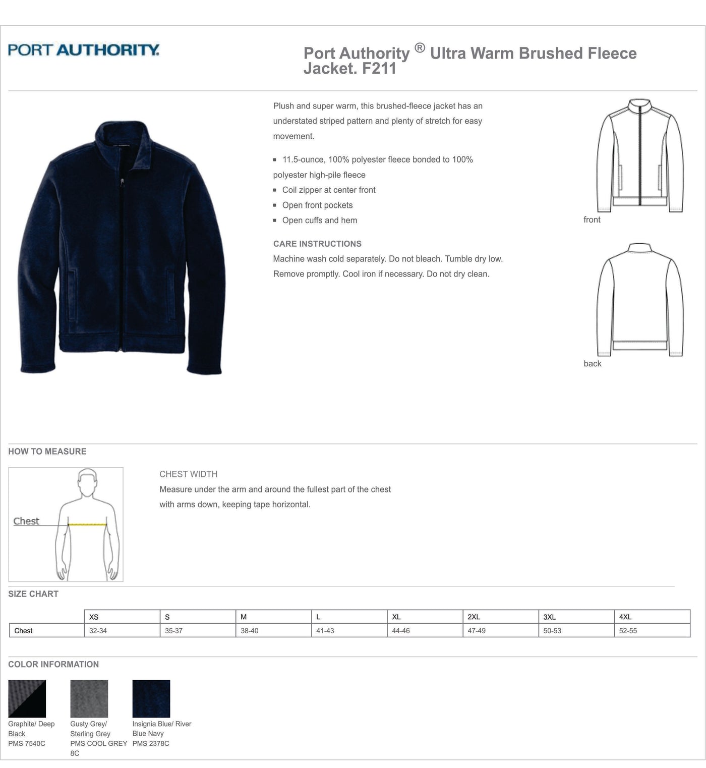 JH F211 Port Authority® Men's Ultra Warm Brushed Fleece Jacket